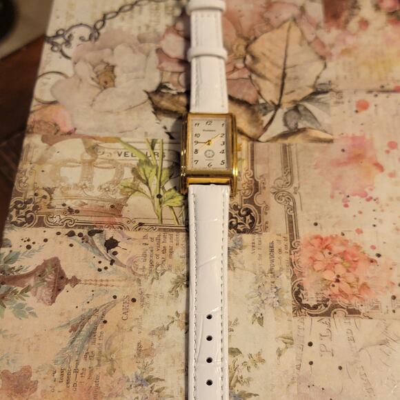 Rumours Gold-Tone Rectangular Quartz Watch White Strap, Vintage Style - Picture 2 of 10